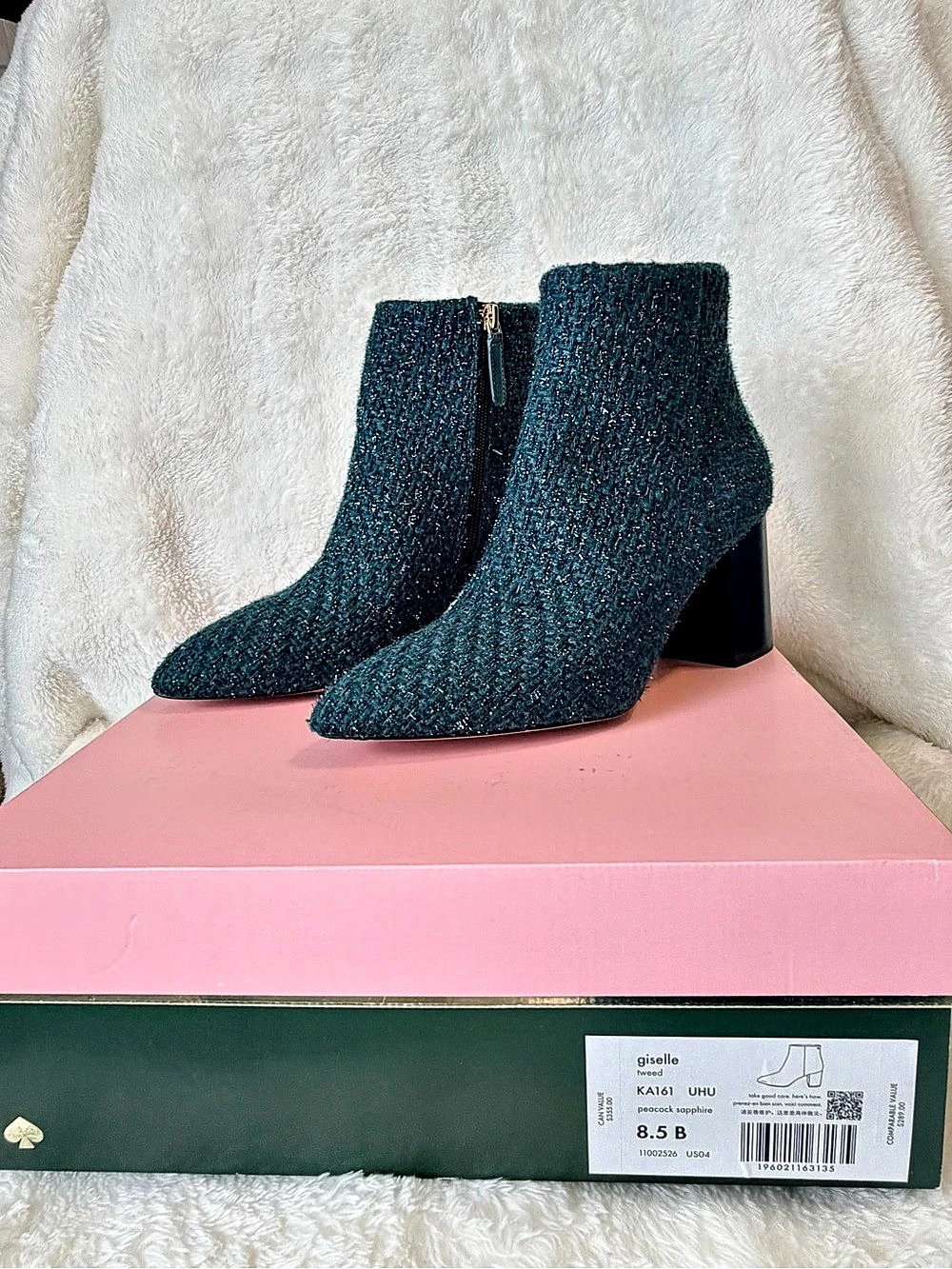 Kate Spade Giselle Tweed Ankle Boots Blue Ankle Boots US 8.5 Like New